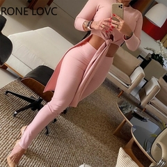 Conjunto de 2 peças Top de manga longa e calça, Conjunto Sexy com decote, Roupas Sexy. - loja online