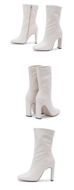 Bota de couro cano curto de zíper Ankle Boot com Bico fino e Salto Quadrado Barbara. - loja online