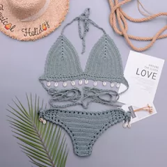 Conjunto de Biquíni Concha de Crochê com Corla, Biquíni sexy Cassya. - Clube das Coisas - Tudo para Você ficar mais Linda e Sexy