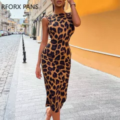 Vestido Longo Colado costas nua com estampa de Leopardo. - comprar online