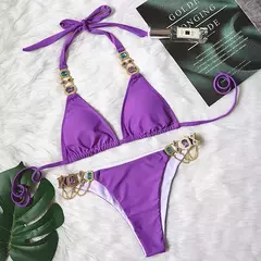 Conjunto de Biquíni Sexy com Pedraria Angélica