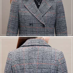 Casaco Xadrez de Lã Feminino Sobretudo Tamanho Médio Sandy.