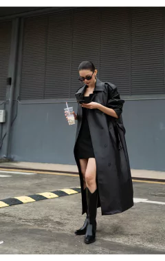 Sobretudo Extra Longo de Couro Tendência Milã.