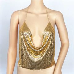 Top Cropped Celebridade Lantejoulas Strass Decote em V.
