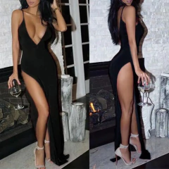 Imagem do Vestido com Fenda Profundo Sexy, Vestido com Decote Aberto no Peito, Vestidos.