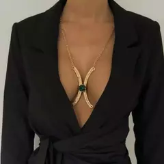 Colar de Corpo Body Chain Blogueira Verão Luxo Cristal Verde Madison. - loja online