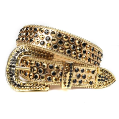 Cinto de Couro Luxo com Strass, Cinto de Strass com Couro de Alta Qualidade, Cinto de Couro com Strass Cravejados