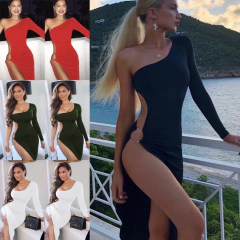 Vestido Sexy com uma Manga Longo e Corte Lateral Assimétrico, Vestido Elegante. - loja online