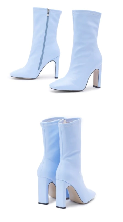 Imagem do Bota de couro cano curto de zíper Ankle Boot com Bico fino e Salto Quadrado Barbara.