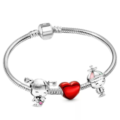 Pulseiras de Coração Prata Menino & Menina com Pingentes, Pulseiras Emily. - comprar online