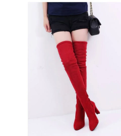 Imagem do Bota Feminina em Camurça Cano Alto com Salto Grosso Estilo Britânico Valery