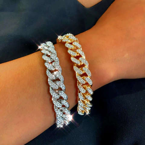 Pulseira Dourada e Prata com Strass para Mulheres, Jóia Linda e Elegante Kimberlym.