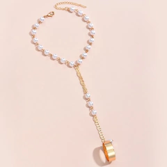 Pulseira com Anel Estilo Jade O Clone Pulseira de Mão Pérola. - loja online