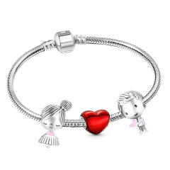 Pulseiras de Coração Prata Menino & Menina com Pingentes, Pulseiras Emily.