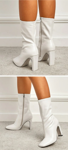 Bota de couro cano curto de zíper Ankle Boot com Bico fino e Salto Quadrado Barbara. - Clube das Coisas - Tudo para Você ficar mais Linda e Sexy