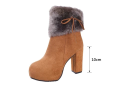 Bota cano curto com pelo Salto Alto Quadrado de luxo Ankle. - loja online