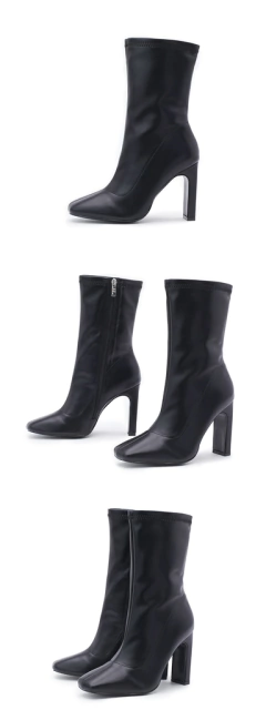 Bota de couro cano curto de zíper Ankle Boot com Bico fino e Salto Quadrado Barbara.