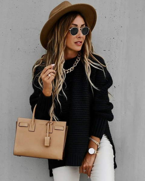 Suéter Francis de Tricô com Gola Morcego Bethany.