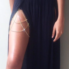 Corrente de Perna com Strass e Elástico Ajustável, Joia Sexy de Corpo Tel.