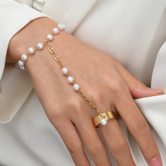Pulseira com Anel Estilo Jade O Clone Pulseira de Mão Pérola.
