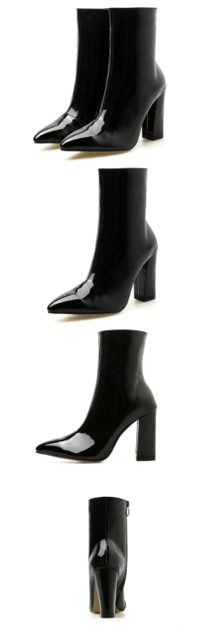 Bota Estilo Couro metalizado Salto alto Quadrado Ashiley. na internet