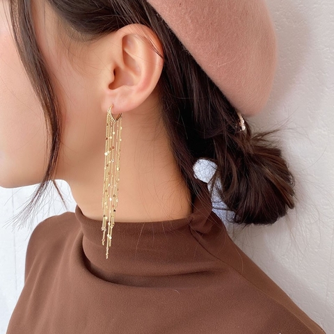 Brinco Longo para Festa com Strass Brilhante Bervellyn.