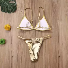 Biquíni metalizado dourada com regulador de tamanho no sutiã - Clube das Coisas - Tudo para Você ficar mais Linda e Sexy