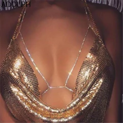 Colar body chain de strass, Sutiã joia de corpo de strass Elena.