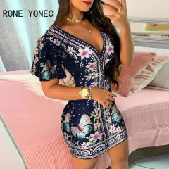 Vestido Elegante Estampa Floral com Decote em V.