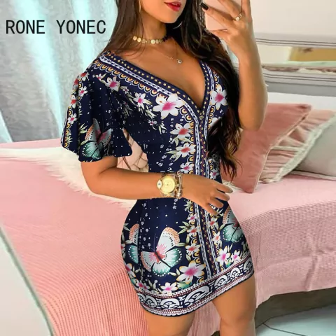 Vestido Elegante Estampa Floral com Decote em V.
