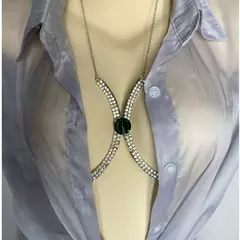 Colar de Corpo Body Chain Blogueira Verão Luxo Cristal Verde Madison. na internet