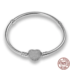Pulseira Pandora de Prata Esterlina 925 com Fecho de Coração Stefany. - Clube das Coisas - Tudo para Você ficar mais Linda e Sexy