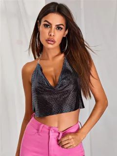 Top Cropped com Lantejoulas Strass Gola V sensual Mary. na internet
