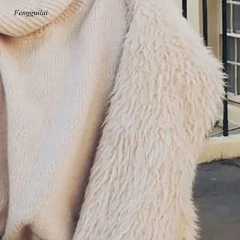 Imagem do Casaco Longo de Pelúcia, Sobretudo Feminino de Lã de Cordeiro Destiny.