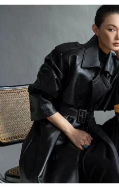 Imagem do Sobretudo Extra Longo de Couro Tendência Milã.