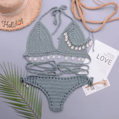 Conjunto de Biquíni Concha de Crochê com Corla, Biquíni sexy Cassya. na internet