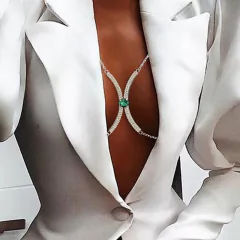 Colar de Corpo com Pedras Coloridas de Strass Body Chain Blogueira Luxo Sexy.