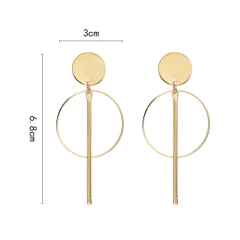 Imagem do Brinco Melanie Geométrico Longo, Brinco Redondo Nova Tendência.