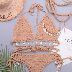 Conjunto de Biquíni Concha de Crochê com Corla, Biquíni sexy Cassya.