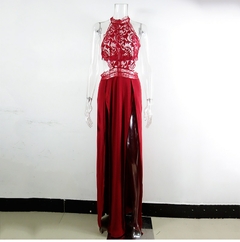 Vestido Sexy com Fenda Profunda, Vestido Longo Elegante com Detalhes em Renda. na internet