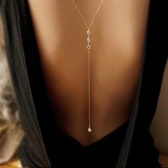 Colar Ivy para Decote Costas Nuas com Strass, Colar Body Chain para Costas.