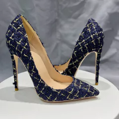 Sapato com tecido azul, Sapato de salto alto, Sapatos elegante com tecido azul - loja online