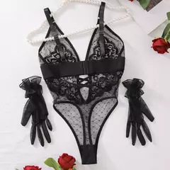 Imagem do Body Erótico Macacão Transparente, Lingerie de Renda Sexy, Polka Dot