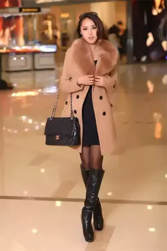 Imagem do Sobretudo Feminino Outono Inverno Elegante com Gola Peluda Ranna