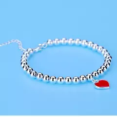Pulseira Prata 925 de Bolinhas com Coração Estilo Tiffany.