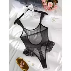Body Sensual transparente com decote em babado Camilie - loja online