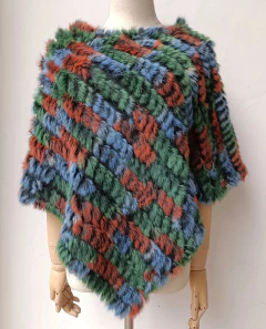 Poncho Rihanna Elegante de Pele de Coelho Xale.