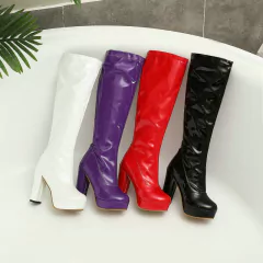 Bota Elizabeth altura do joelho salto plataforma quadrado alto. - loja online