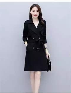Sobretudo Feminino Elegante Outono Inverno com Fecho em Botão e Cinto Grace