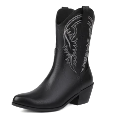 Bota Retrô de Cowboy Feminina Bordada Slip-On Salto Grosso Rayka. na internet